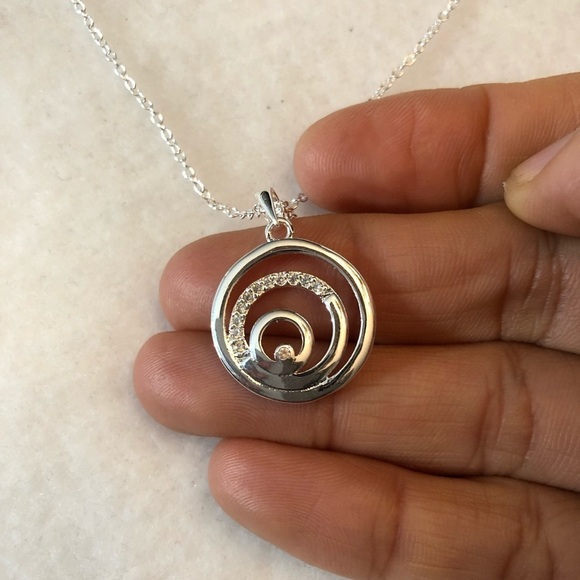 Silver Circle Round Layer Pendant Necklace Chain Big Medallion Modern Unique New - Picture 6 of 7